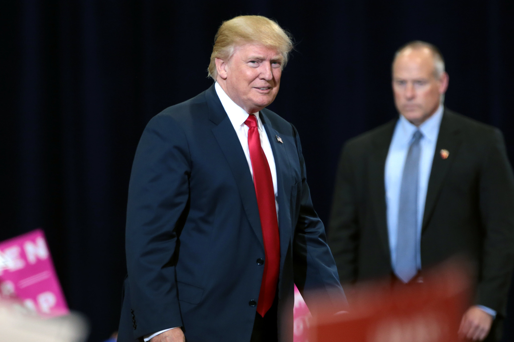 President Donald Trump greets his supporters.